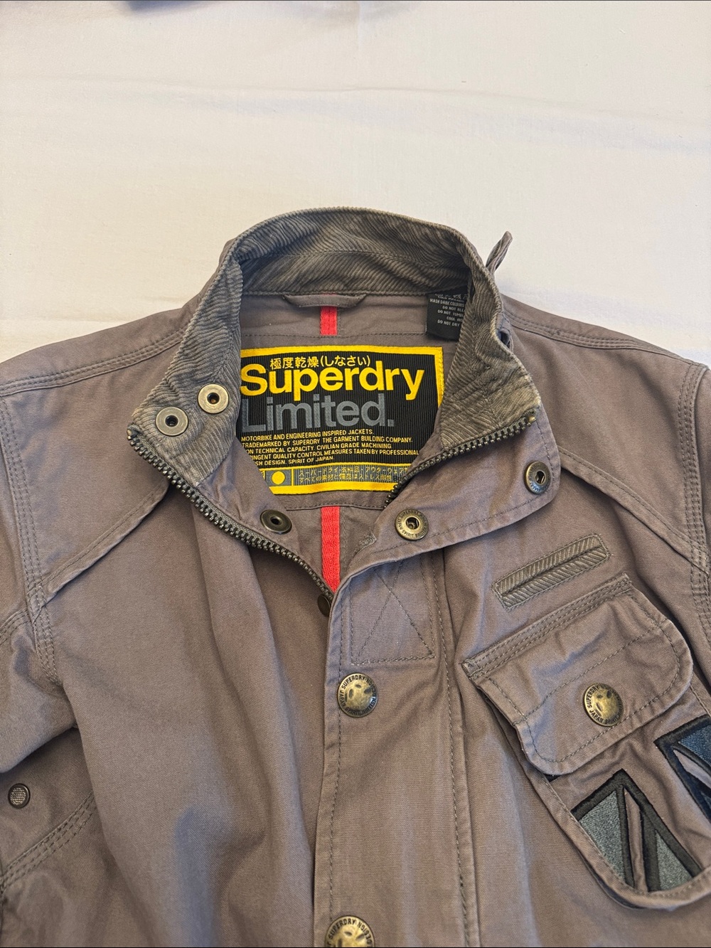 Superdry Men's Gray Military Field Jacket with Patch Pocket Detail